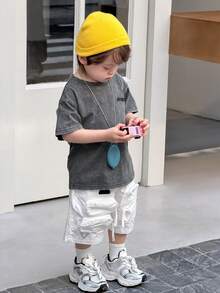 Dazy Kids 男童圆领水洗韩式街头风短袖上衣，夏季 - 灰色 - 查看 5