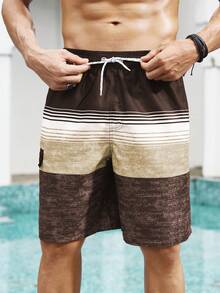 Zalmeno Men's Color Block Drawstring Waist Pocket Casual Beach Shorts - Multicolor - View 5