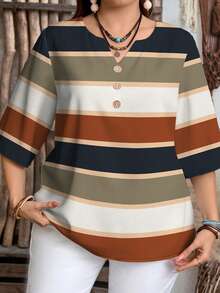 EMERY ROSE Plus Size Casual Minimalist Shirt, Suitable For Summer - Multicolor - View 6