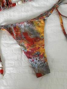 Swim Mod Women's Random Print Beaded Necklace Bikini Set, Spring/Summer - Multicolor - View 6