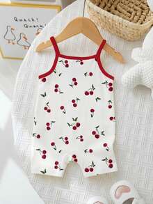 SHEIN Babygirl Cute Casual Summer Knit Cherry Pattern Romper - Multicolor - View 1