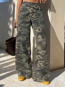 DAZY Women's Low-Waist Camouflage Casual Jeans Y2k - Army Green - View 2