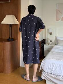 DAZY Men's Long Floral Print Robe, Spring/Summer - Blue - View 2