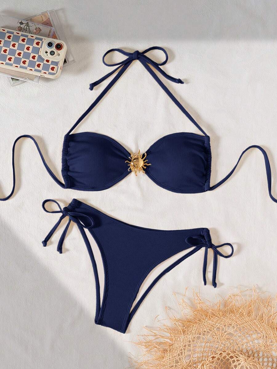 Swim Chiccia Bộ bikini vải dệt họa tiết với khóa kim loại - Màu xanh lam - Xem 1
