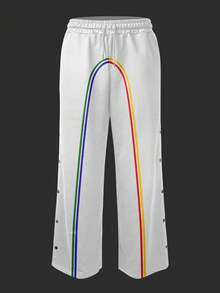 Manfinity 男士撞色条纹印花斜插口袋抽绳腰休闲裤 - 白色 - 查看 4