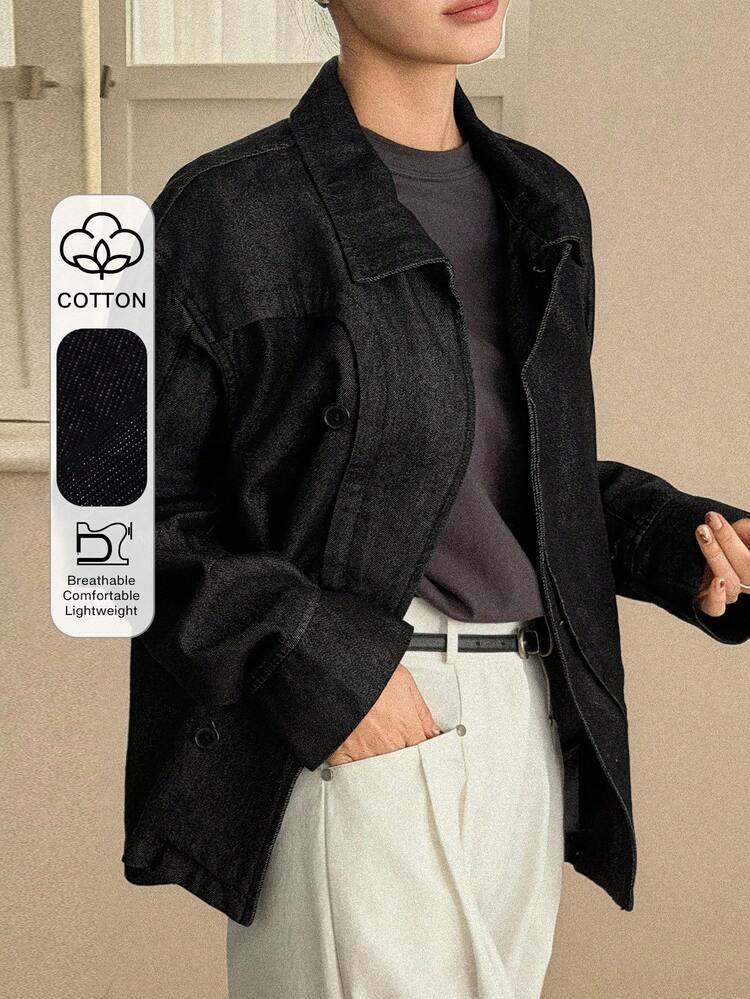 Women's Loose Collar Design Casual Washed Denim Jacket And Coat