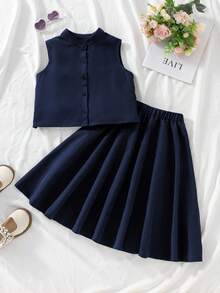 Tween女孩2件組冬季套裝，冬季服飾，秋季服飾，萬聖節，萬聖節，聖誕節服飾，Tween女孩純色 - 藏蓝色 - 查看 4
