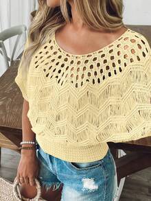 New European & American Style Casual Slim Fit Knitted Pullover Sweater For Women, Fashion Knit Top - Light Yellow - View 6
