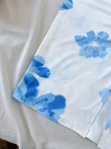 SHEIN Tween Girl Blue Floral Print Camisole Top And Pleated Skirt Set