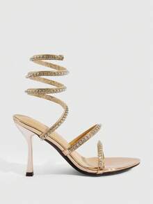 CUCCOO SZL Women's Rhinestone Embellished Strappy Fashion High Heel Sandals For Daily Wear Spring Shoes - Rose Gold - View 4