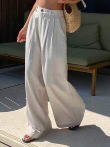 DAZY Women's Elegant Loose Wide Leg Pants, Solid Color, Suitable For Spring And Autumn - Apricot - View 5