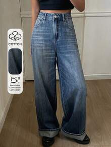 DAZY Women's Retro Loose Straight Leg Jeans With Pockets, Casual Street Style Cowboy Pants For Autumn/Winter Y2k