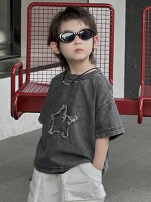 Dazy Kids 幼儿男童宽松休闲牛仔T恤，星形图案，夏季 - 灰色 - 查看 2