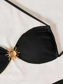 Swim Chiccia Conjunto de bikini con hebilla de metal y tela texturizada - Negro - Ver 3