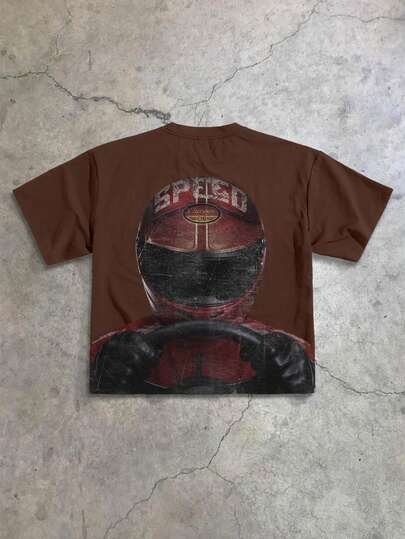 StoneGrade Men's Casual Fashionable Street Racer Print Short Sleeve T-Shirt, Suitable For Daily Commute In Summer