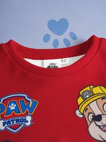 SHEIN | PAW Patrol 小男孩可爱卡通小狗印花圆领长袖针织卫衣，休闲户外运动服 - 紅色 - 查看 3