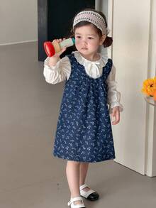 DAZY 女童无袖水洗牛仔背心，印花图案，适合春夏穿着 - 藍色 - 查看 7