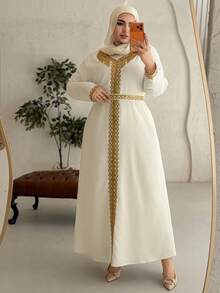 Dazy Plus Valentine Elegant Sequin Fringe Decor Long Sleeve Robe With Tie Waist, Plus Size, Spring/Summer Maxi Dress Sundress - White - View 4