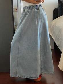 DAZY Loose Drawstring Waist Casual Women Denim Skirt - Light Wash - View 4