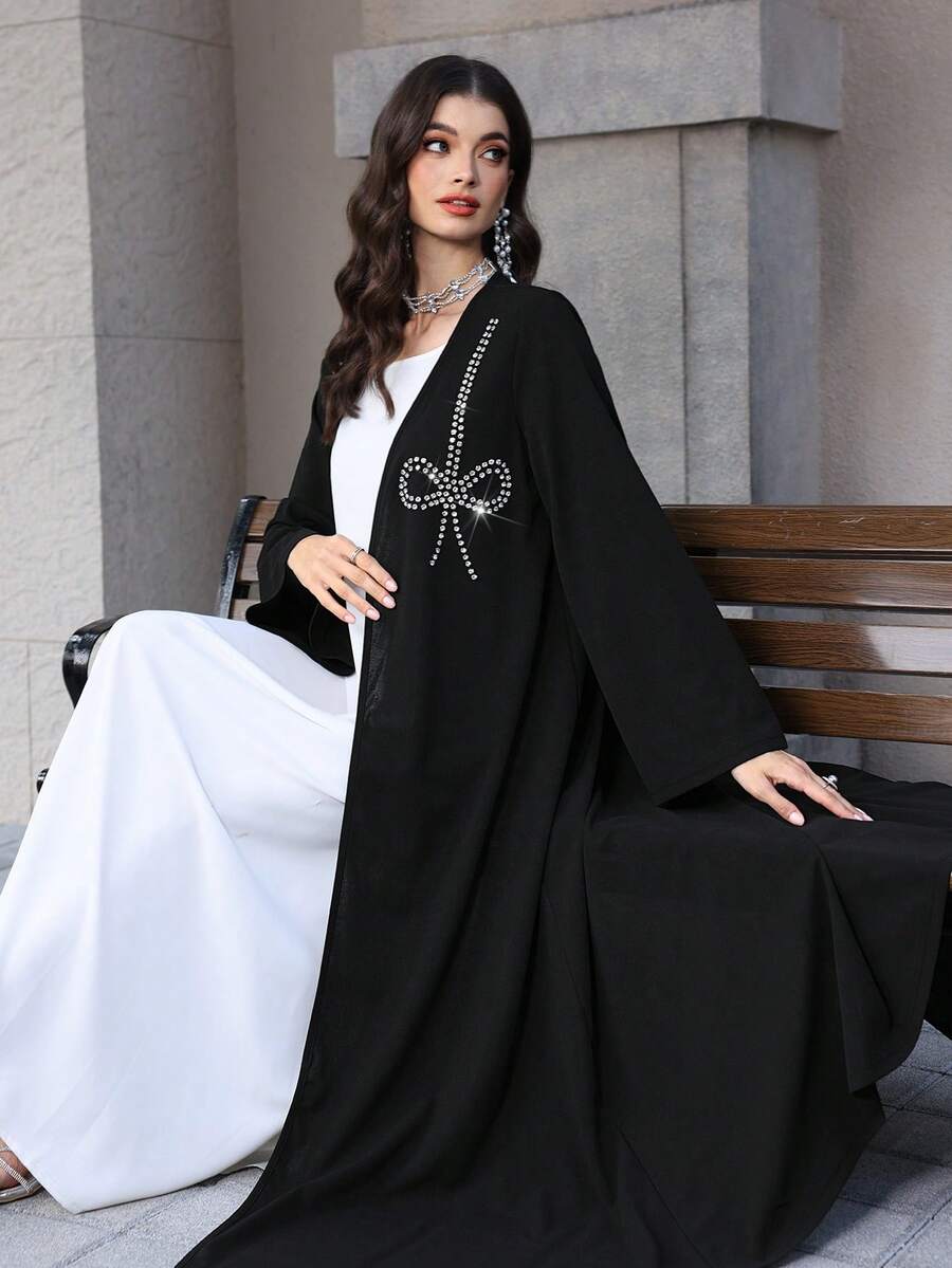 Yasmyna Women's Long Sleeve Rhinestone Embellished Abaya, Suitable For Spring And Autumn - Black - View 1