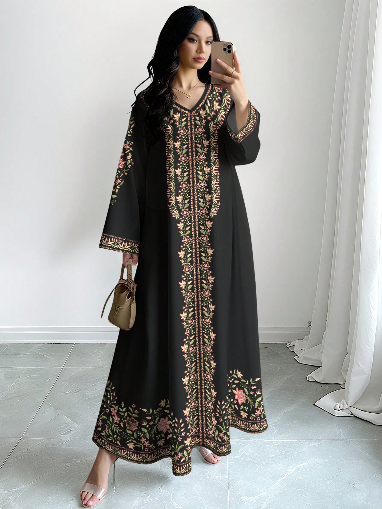 SHEIN Najma رمضان فستان أنيق بأكمام طويلة وياقة عل...