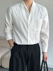 DAZY Camisa de bolsillo con botones delanteros de color bliso sólido para hombre, primavera/verano - Blanco - Ver 4