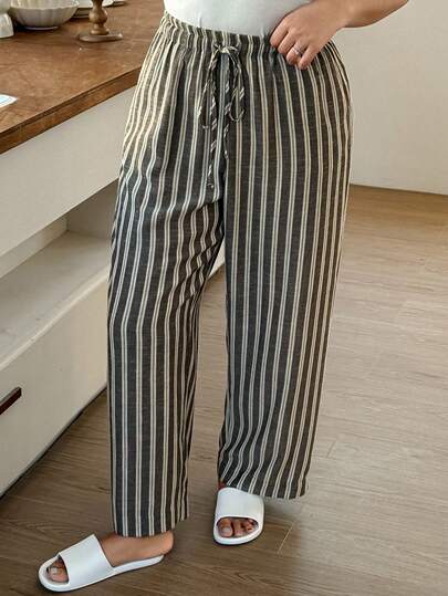 Dazy Plus 加大码弹力腰抽绳宽松直筒睡裤，家居服下装