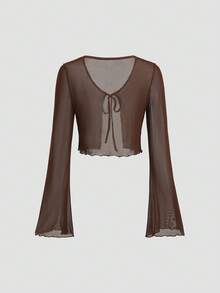 Sweetra Bộ 2 món gồm váy maxi dáng đuôi cá không tay, xếp ly, họa tiết hoa, chất liệu lưới, kiểu dáng lãng mạn, kết hợp với áo khoác cardigan dệt kim màu trơn, thích hợp cho mùa xuân, hè, thu và đông. - Cà phê nâu - Xem 7
