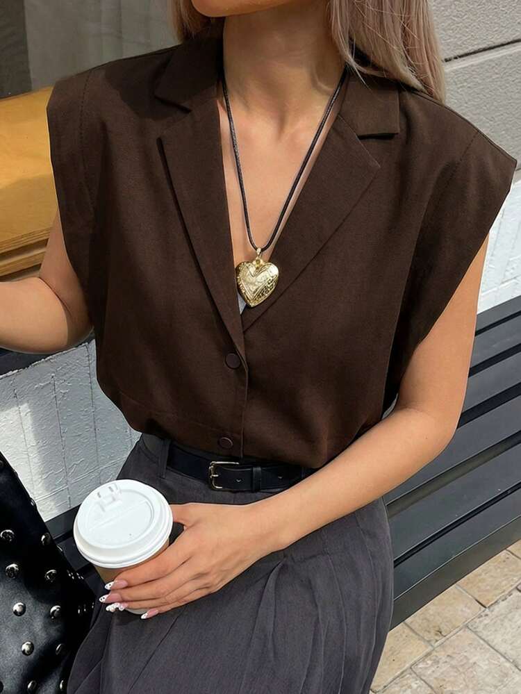 Women's Sleeveless Fitted Short Solid Color Lapel Elegant Lightweight Spring/Summer Blazer Jacket