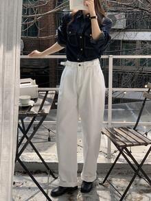 DAZY 复古长袖牛仔衬衫，休闲宽松版型女式工装外套