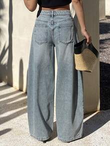 DAZY Women's Low-Waist Split Design Casual Barrel Leg Jeans Y2k - Light Wash - View 3