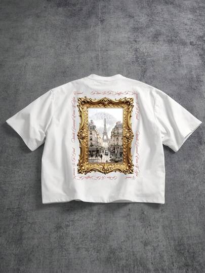 Manfinity ZONE917 宽松短袖T恤，伦敦街头油画花卉印花，休闲时尚。送朋友的礼物。宽松版型。