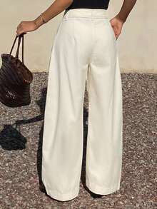 DAZY 女士常规腰部开衩设计休闲筒状牛仔裤 - 白色 - 查看 6