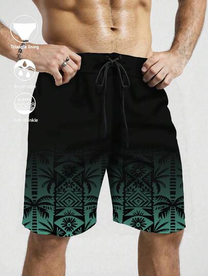Manfinity KASUA Plus Size Men's Palm Tree Print Drawstring Waist Beach Shorts