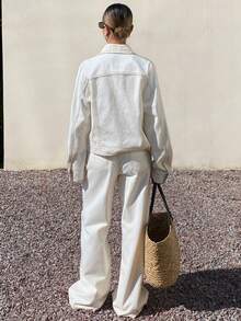 DAZY Women's Casual Denim Suit - Collared Top And Pants - White - View 2