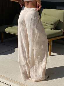 DAZY 女士宽松阔腿裤，优雅度假装，春秋季 - 杏色 - 查看 2