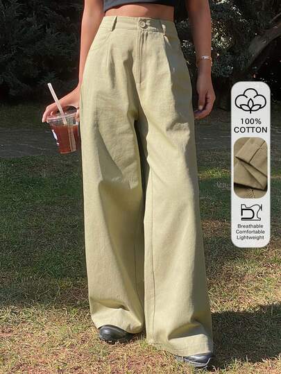 Livesso 女士高腰褶皱休闲宽松阔腿裤