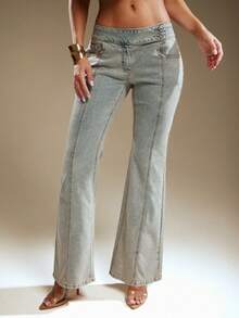 Low Rise Stretch Denim Boot Cut Jeans With Front Seam Y2K Fashion Low Rise Jeans Sexy Jeans - Light Wash - View 3