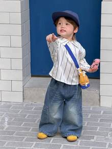 DAZY 男童长袖休闲条纹衬衫，时尚可爱夏季畅销款 - 白色 - 查看 10