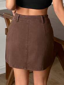 DAZY Women's Regular Waist Short Street Casual Denim Mini Skirt Y2k - Brown - View 6