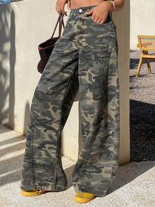 DAZY Women's Low-Waist Camouflage Casual Jeans Y2k - Army Green - View 8