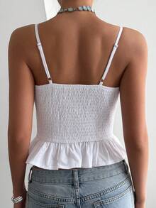 DAZY Camiseta de tirantes con volantes y lazo en el frente, estilo vacacional Y2K para mujer - Blanco - Ver 3