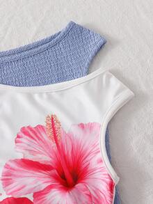 Sparklyn 2pcs/Set Teen Girl Casual Ruched Off-Shoulder Versatile Daily T-Shirts - Multicolor - View 8