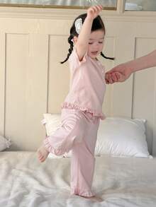 Dazy Kids 2pcs Baby Girls Striped Round Neck Long Sleeve T-Shirt And Pants Comfortable Homewear Set - Baby Pink - View 2