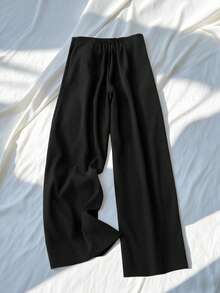 GlowEve 黑色缎带直筒优雅女士西装裤 - 黑色 - 查看 2