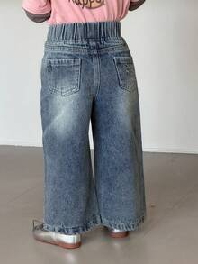 DAZY Infant/Toddler Girls' Washed Distressed Denim With Butterfly Embroidery, Korean Style - Blue - View 1