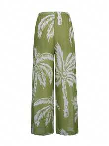 Swim Oasis 大码女式绿色提花面料休闲度假吊带低领连体泳衣配沙滩罩衫两件套泳装 - 綠色 - 查看 6