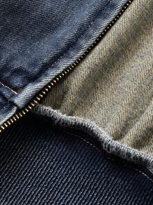 FRIFUL Áo khoác denim nữ kiểu retro thường ngày có mũ trùm đầu và cổ lông giả - Màu xanh lam - Xem 8