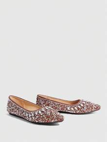 CUCCOO TILAWA Women's Fashionable Pointed Toe Flats With Rhinestones, Luxury Silver Color, Comfortable Casual Everyday Wear For Christmas Valentine's Day - Chocolate Brown - View 3