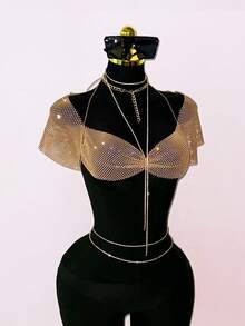 EgrlEra Women's Sexy Backless Rhinestone Embellished Party Top, Suitable For Music Festivals, Carnivals And Parties Rhinestone Tops Bling Tops For Women Showgirl Outfit Rhinestone Clothes Bling Bling Outfit - Champagne - View 6